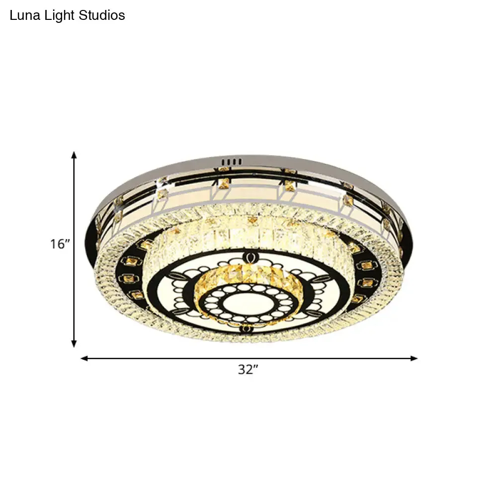 Modern LED Crystal Flushmount Ceiling Light - Chrome Finish, 3 Layers, Round Shape