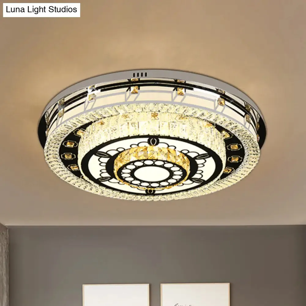 Modern LED Crystal Flushmount Ceiling Light - Chrome Finish, 3 Layers, Round Shape