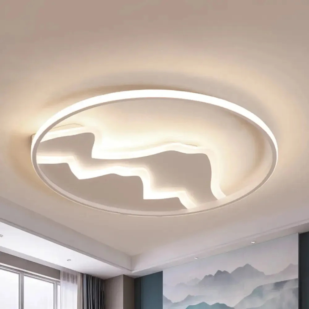 Modern LED Flushmount Ceiling Light in White - Acrylic Mountain Design for Living Room or Hallway