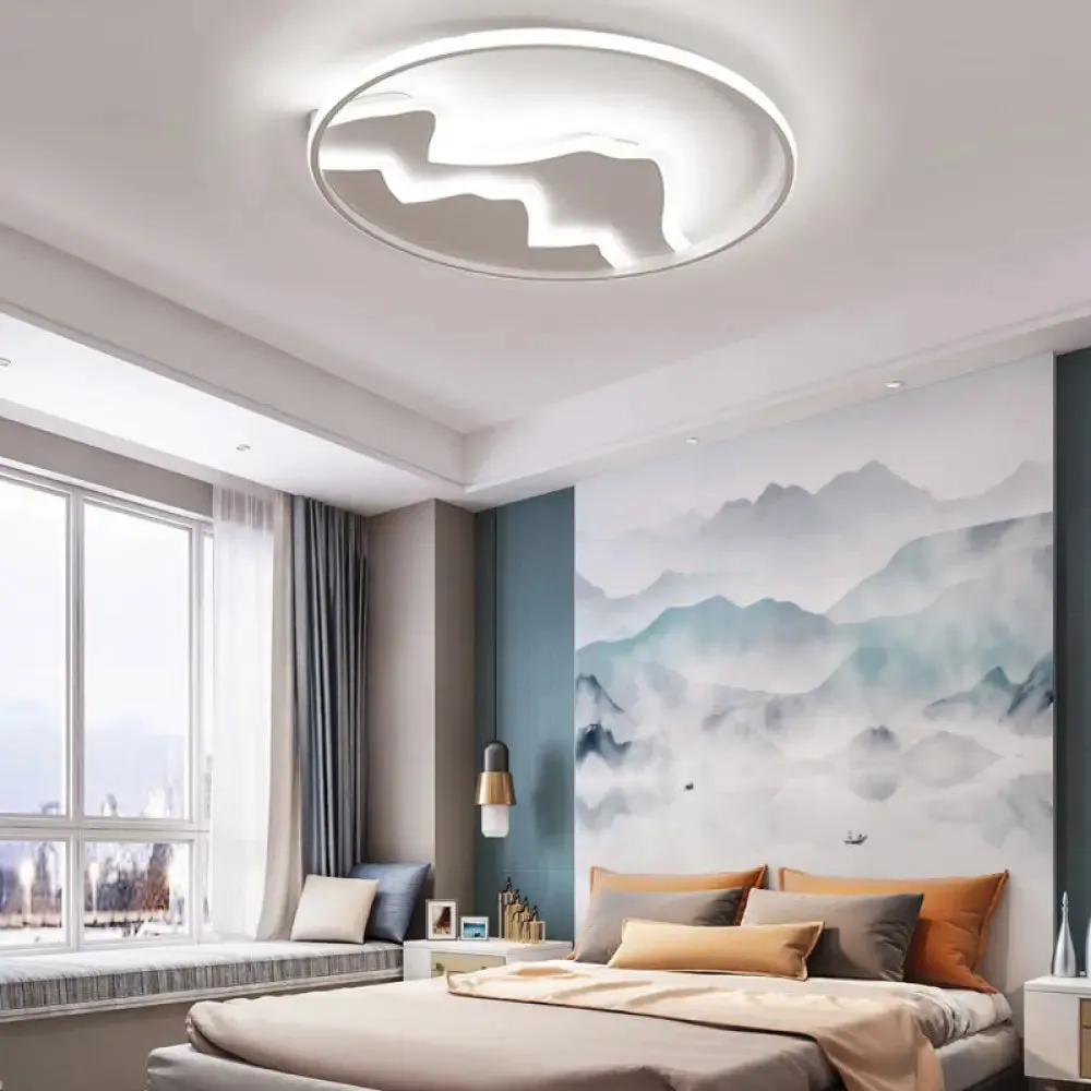 Modern LED Flushmount Ceiling Light in White - Acrylic Mountain Design for Living Room or Hallway