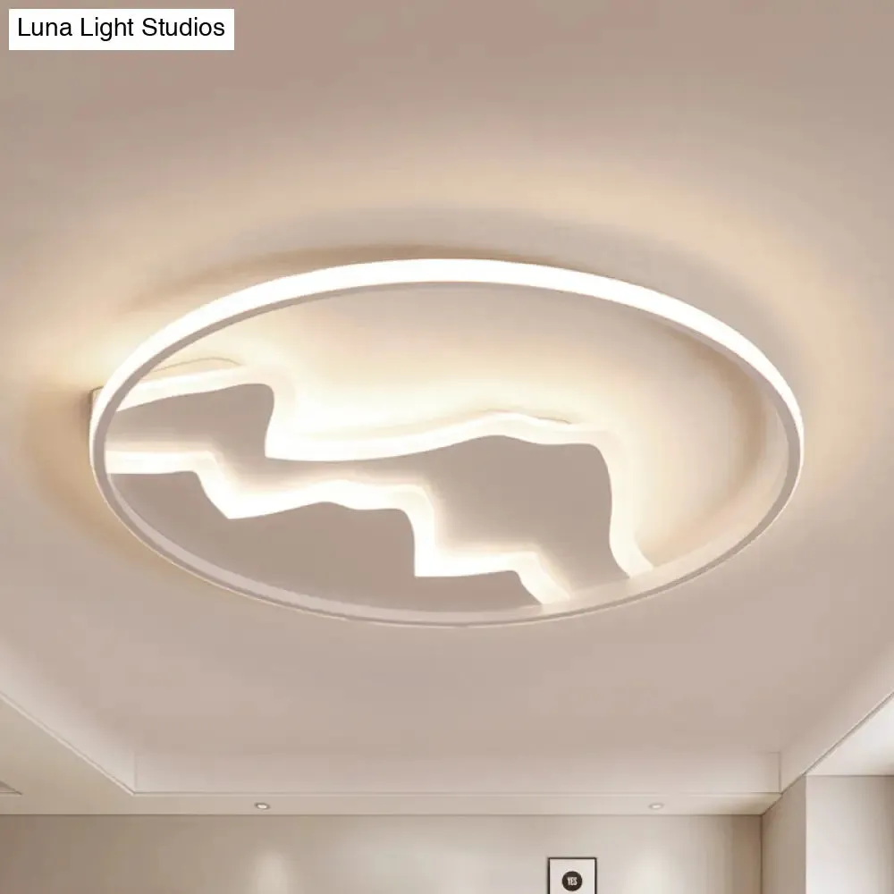 Modern LED Flushmount Ceiling Light in White - Acrylic Mountain Design for Living Room or Hallway