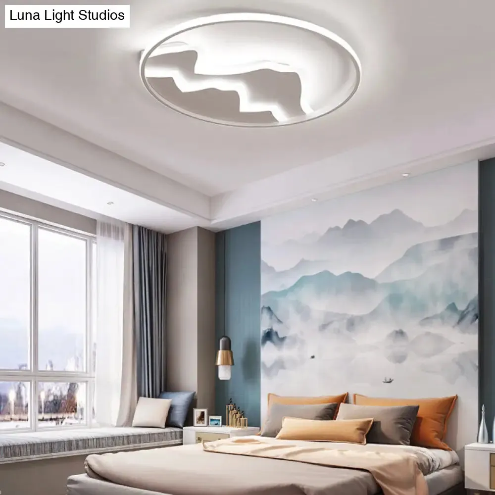 Modern LED Flushmount Ceiling Light in White - Acrylic Mountain Design for Living Room or Hallway