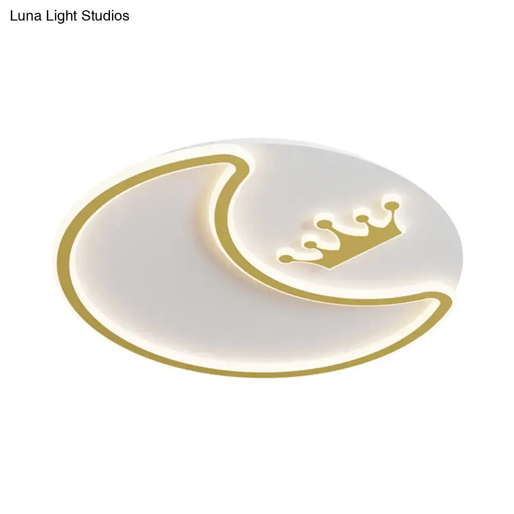 Modern LED Gold Ceiling Fixture - Crescent and Crown Design, Flush Mount Light with Acrylic Shade