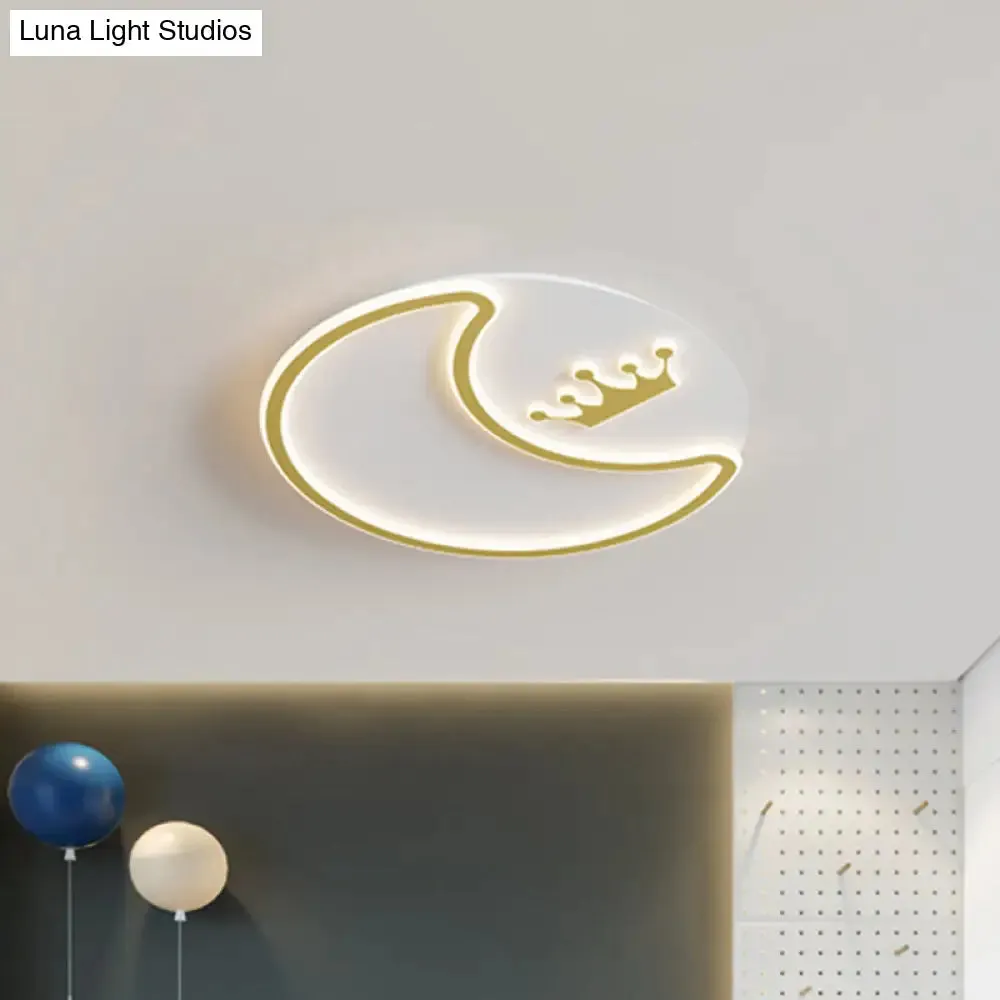 Modern LED Gold Ceiling Fixture - Crescent and Crown Design, Flush Mount Light with Acrylic Shade