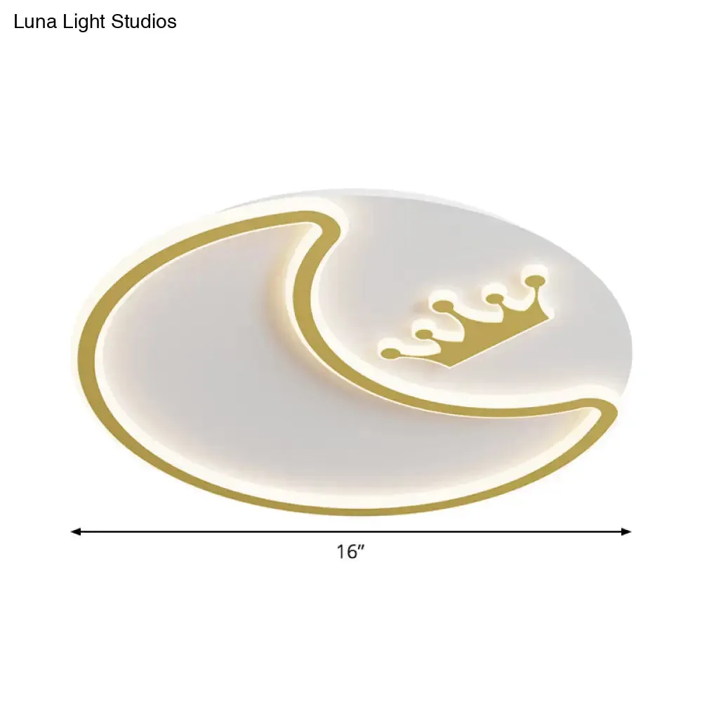 Modern LED Gold Ceiling Fixture - Crescent and Crown Design, Flush Mount Light with Acrylic Shade