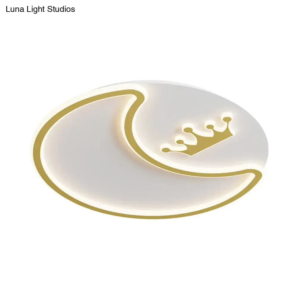 Modern LED Gold Ceiling Fixture - Crescent and Crown Design, Flush Mount Light with Acrylic Shade