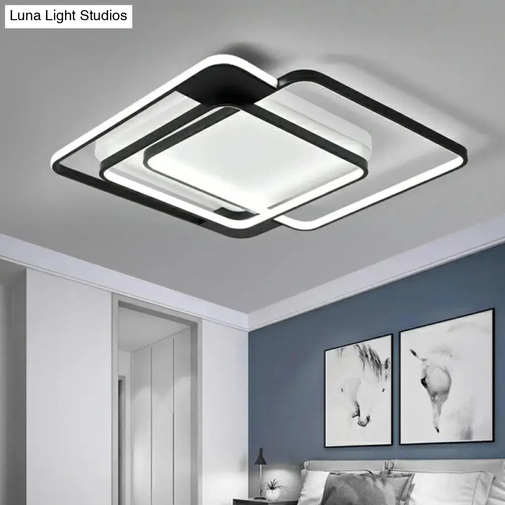 Modern Metal Black LED Square Flush Mount for Bedrooms