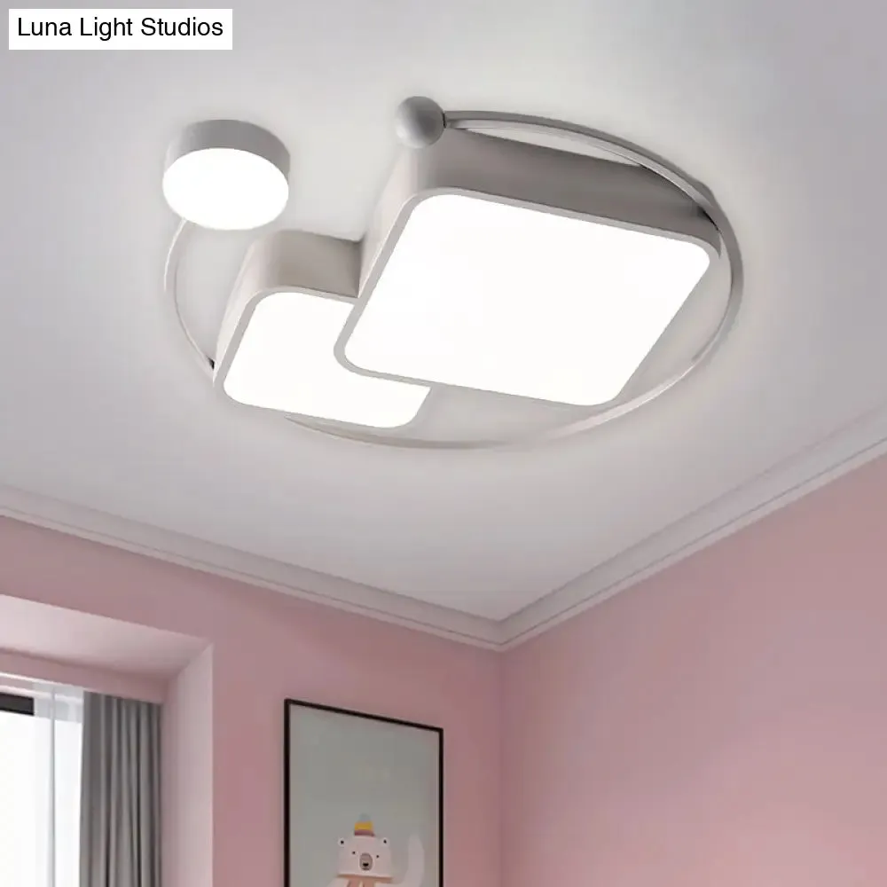 Modern Metal Flushmount LED Ceiling Light Fixture in Warm/White/3 Color - Cubic and Ring Design