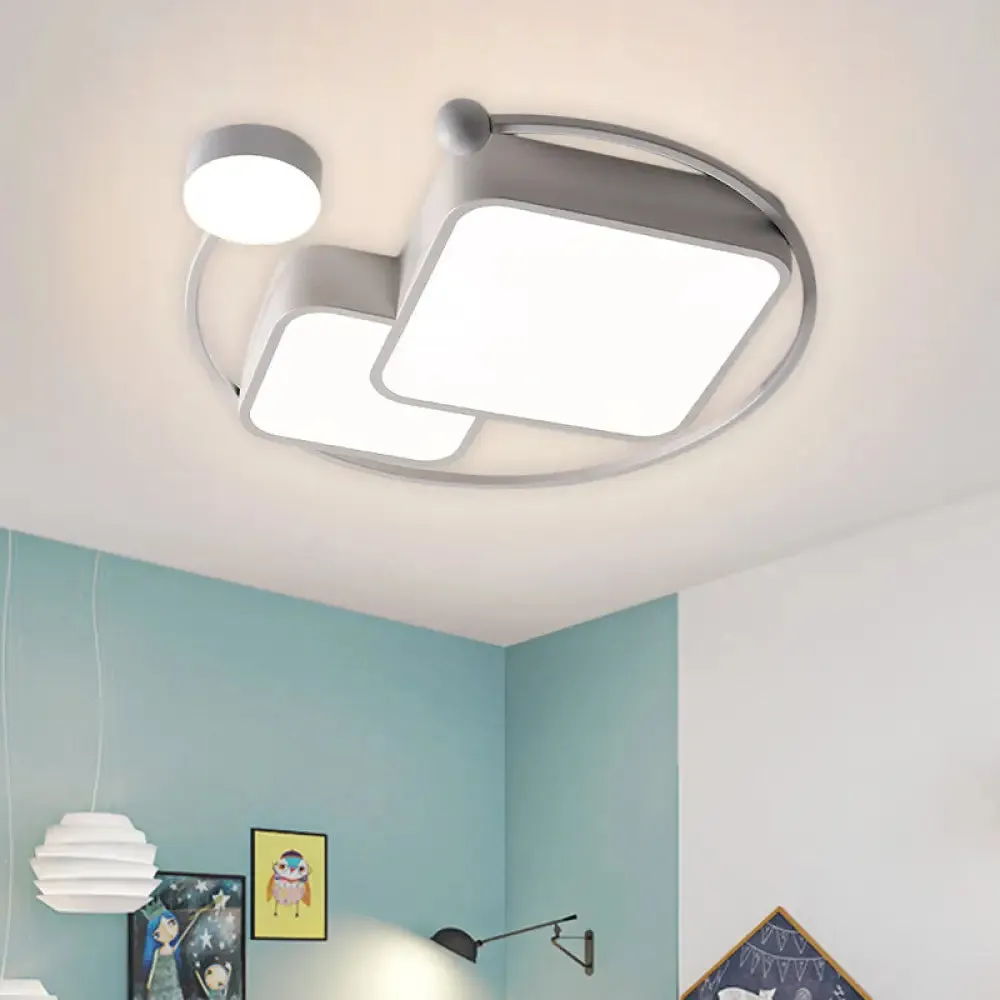 Modern Metal Flushmount LED Ceiling Light Fixture in Warm/White/3 Color - Cubic and Ring Design