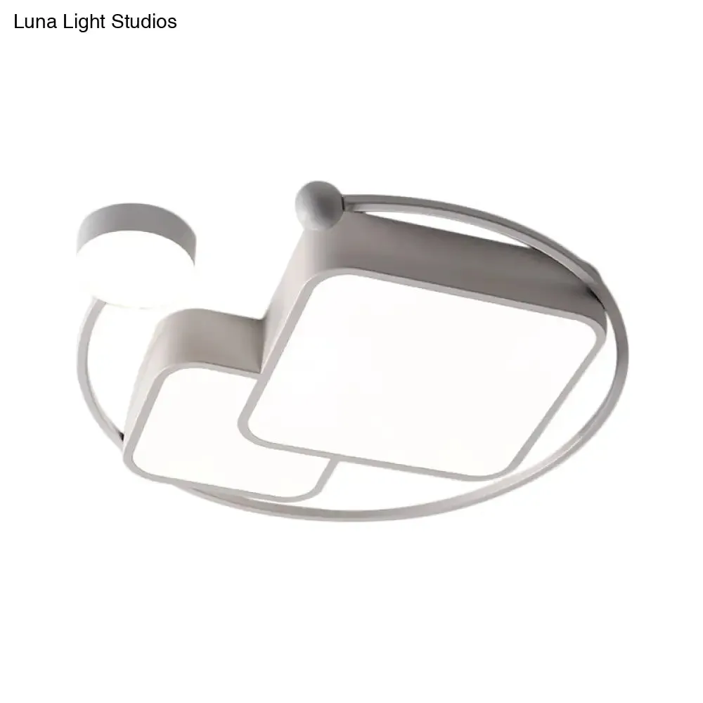 Modern Metal Flushmount LED Ceiling Light Fixture in Warm/White/3 Color - Cubic and Ring Design