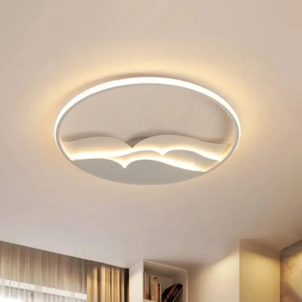 Modern Metal LED Flush Mount Ceiling Light with Halo Ring for Bedroom - White Flushmount