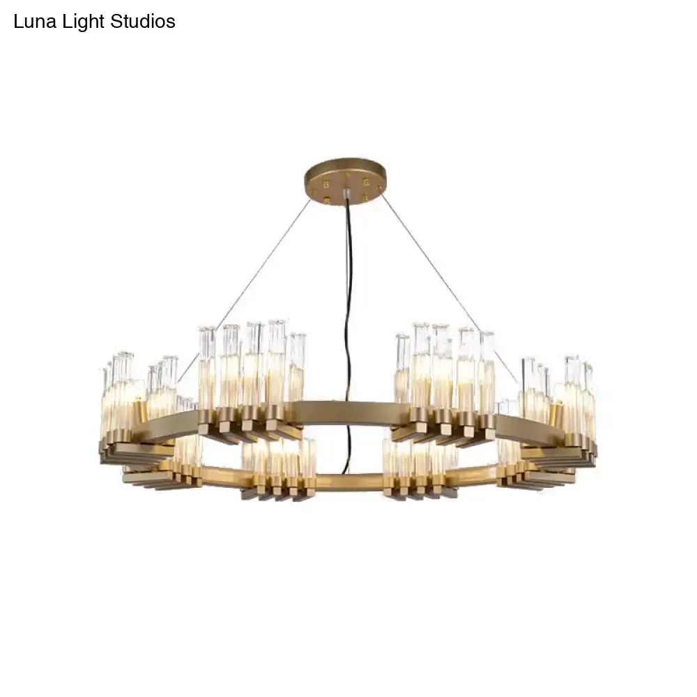 Modern Metal Ring Pendant Light with 24 Lights - Brass Chandelier Lamp Fixture with Clear Glass Shade