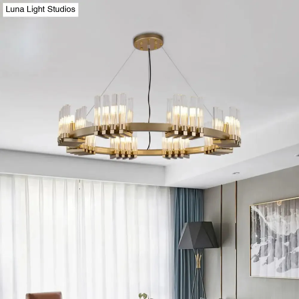 Modern Metal Ring Pendant Light with 24 Lights - Brass Chandelier Lamp Fixture with Clear Glass Shade