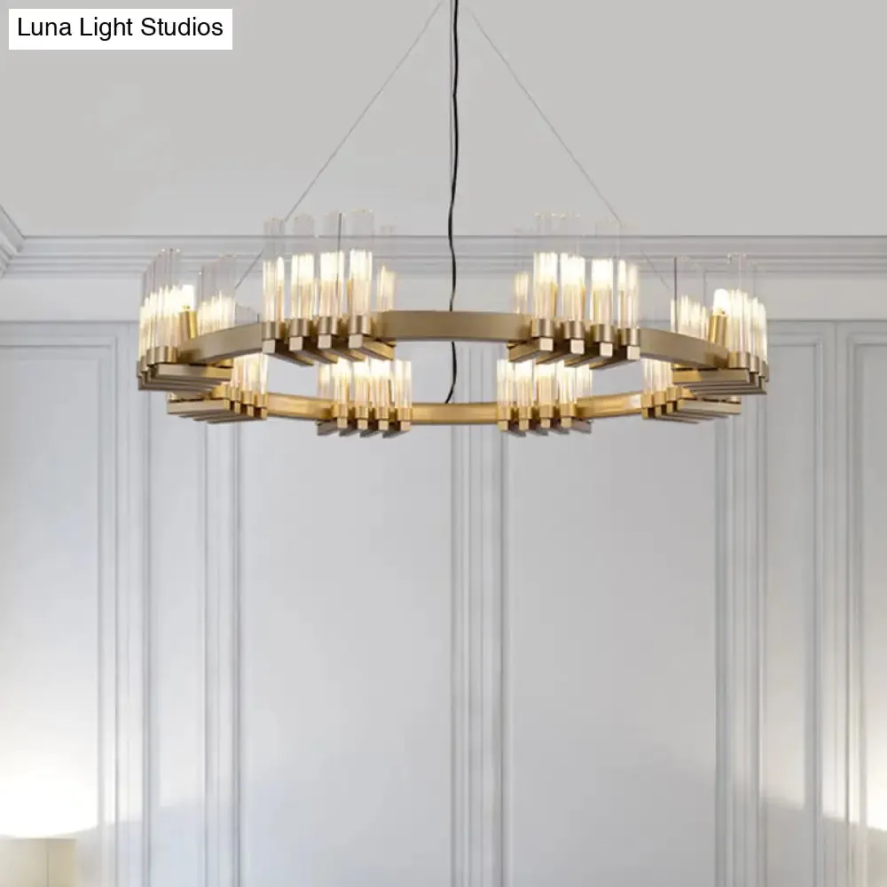 Modern Metal Ring Pendant Light with 24 Lights - Brass Chandelier Lamp Fixture with Clear Glass Shade