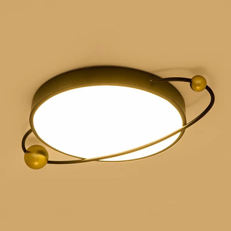 Modern Metallic LED Flush Mount Ceiling Light with Planet Shaped Design and Acrylic Diffuser - Ideal for Living Rooms