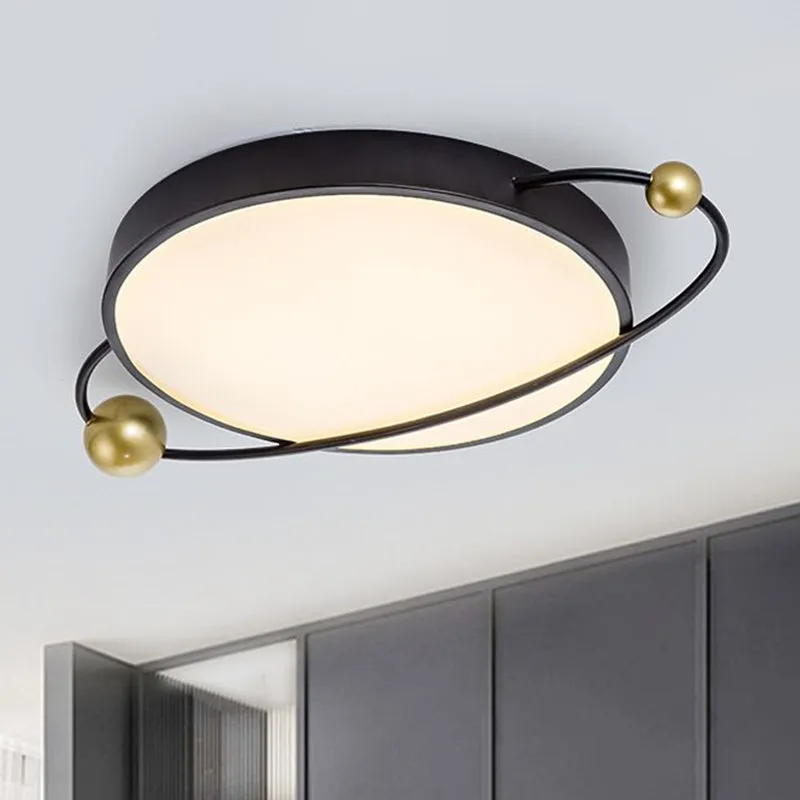 Modern Metallic LED Flush Mount Ceiling Light with Planet Shaped Design and Acrylic Diffuser - Ideal for Living Rooms