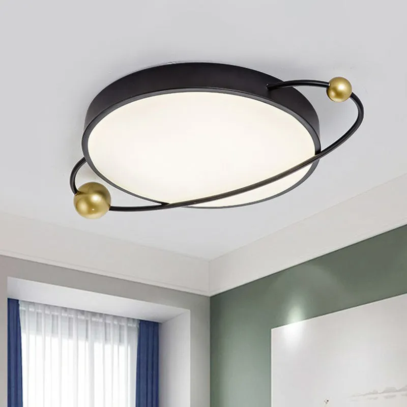 Modern Metallic LED Flush Mount Ceiling Light with Planet Shaped Design and Acrylic Diffuser - Ideal for Living Rooms