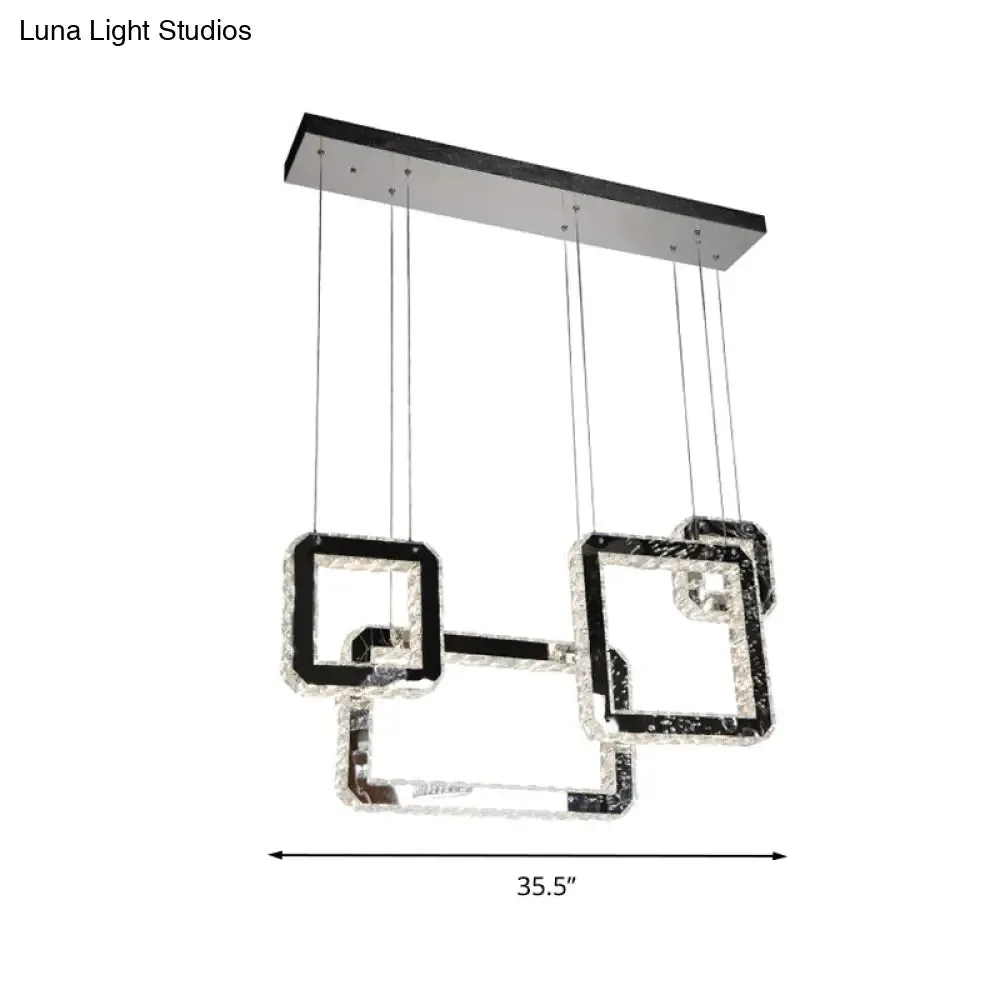 Modern Minimalist LED Black Crystal Pendant Light - Square Cluster Hanging Lamp for Living Room