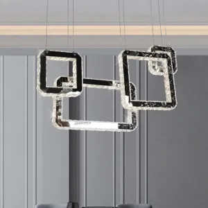 Modern Minimalist LED Black Crystal Pendant Light - Square Cluster Hanging Lamp for Living Room