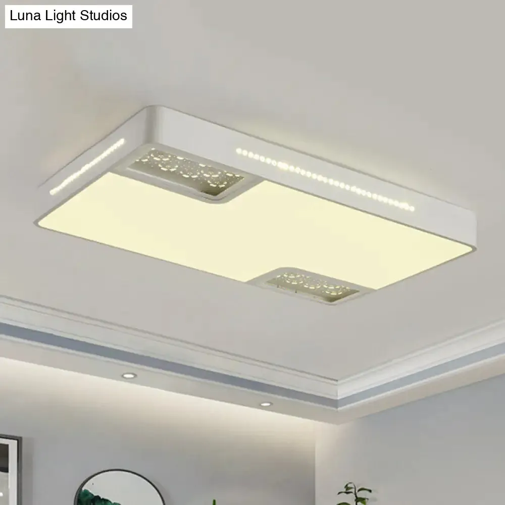 Modern Rectangle Ceiling Light Fixture: Acrylic White LED Flush Mount with Crystal Beaded Accent