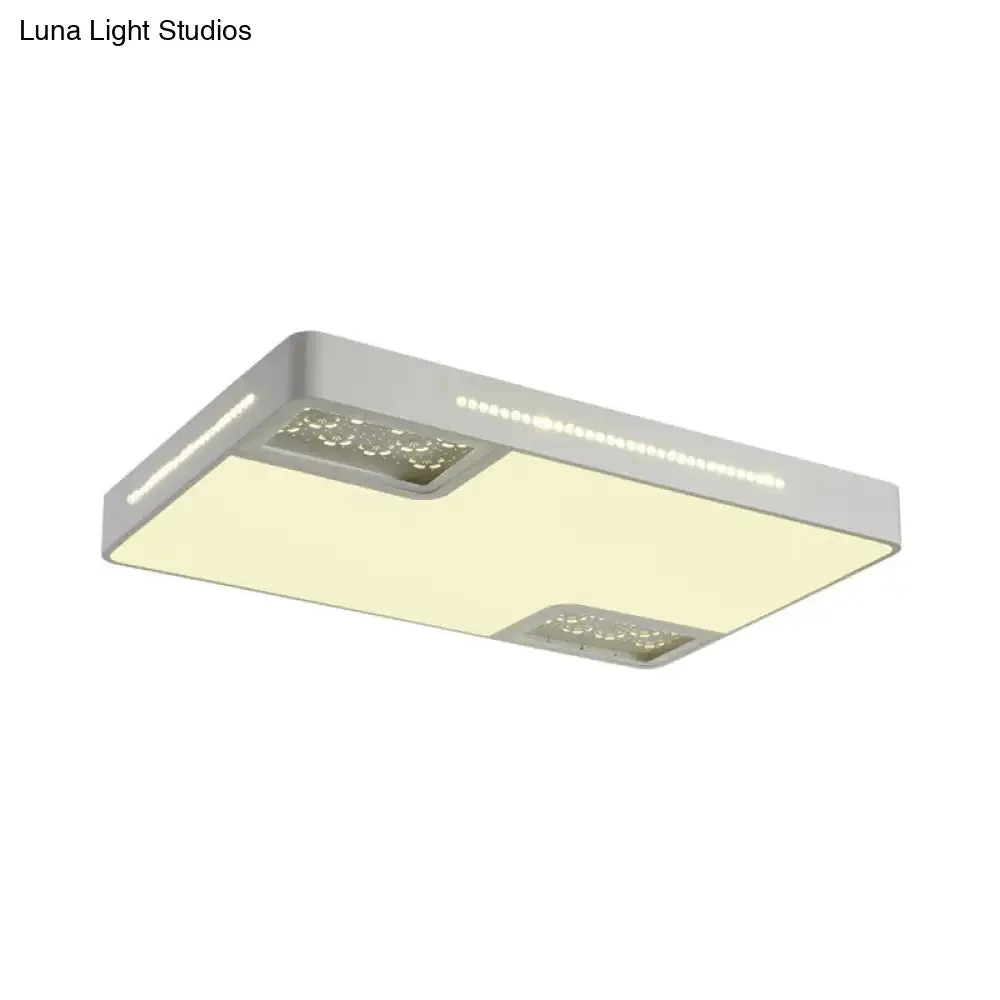 Modern Rectangle Ceiling Light Fixture: Acrylic White LED Flush Mount with Crystal Beaded Accent