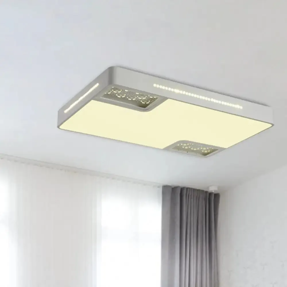 Modern Rectangle Ceiling Light Fixture: Acrylic White LED Flush Mount with Crystal Beaded Accent