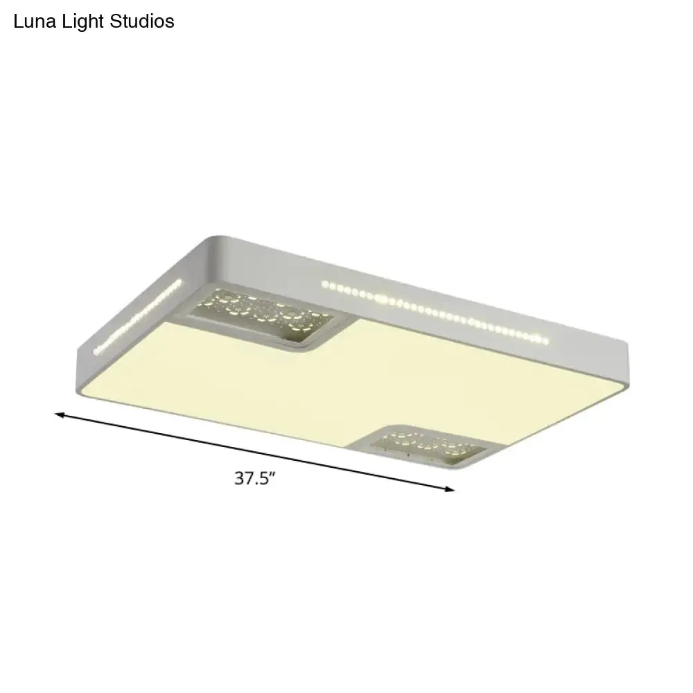 Modern Rectangle Ceiling Light Fixture: Acrylic White LED Flush Mount with Crystal Beaded Accent