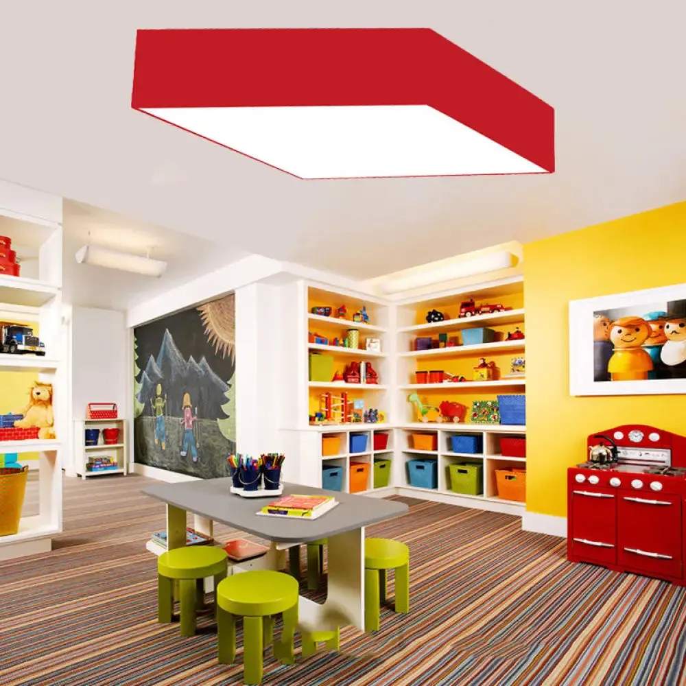 Modern Rhombus LED Ceiling Light for Kindergarten in Multiple Colors - Black, White, Red, Yellow, Green