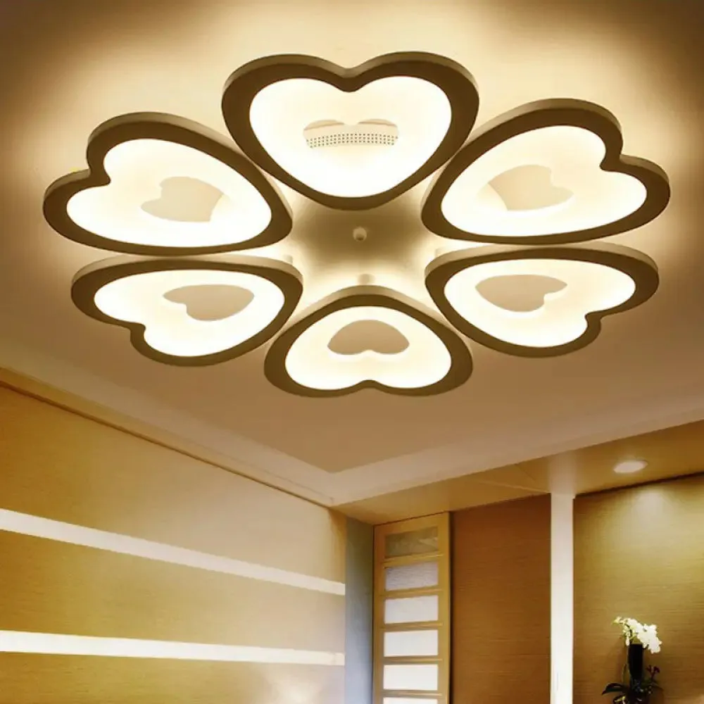 Modern White Acrylic Heart LED Semi Flush Ceiling Light Fixture for Living Room