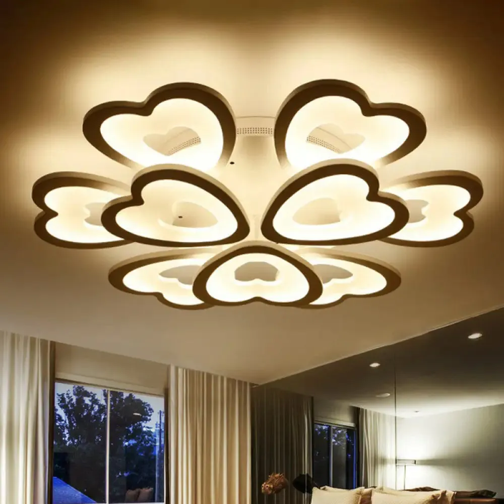 Modern White Acrylic Heart LED Semi Flush Ceiling Light Fixture for Living Room