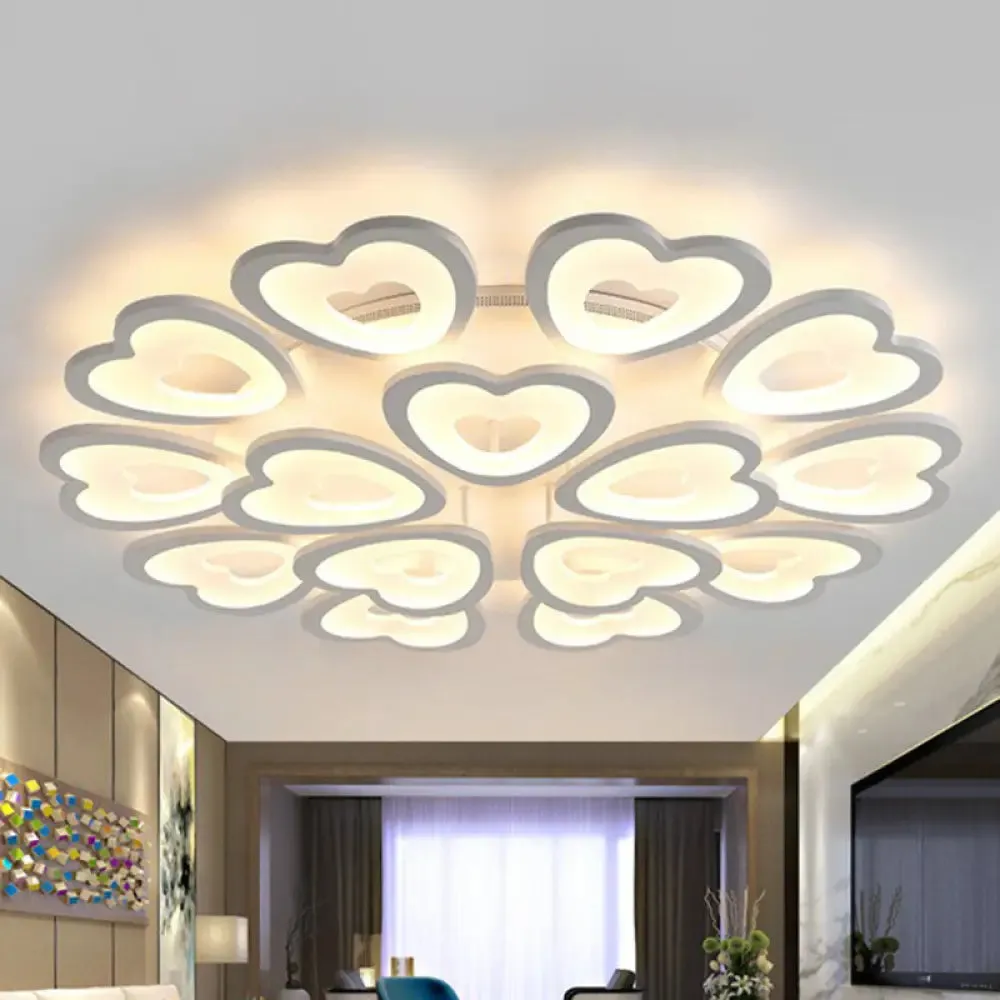 Modern White Acrylic Heart LED Semi Flush Ceiling Light Fixture for Living Room