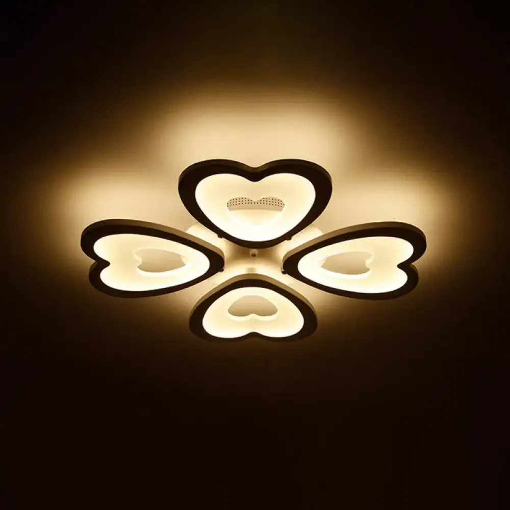 Modern White Acrylic Heart LED Semi Flush Ceiling Light Fixture for Living Room