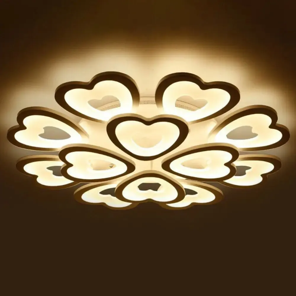 Modern White Acrylic Heart LED Semi Flush Ceiling Light Fixture for Living Room