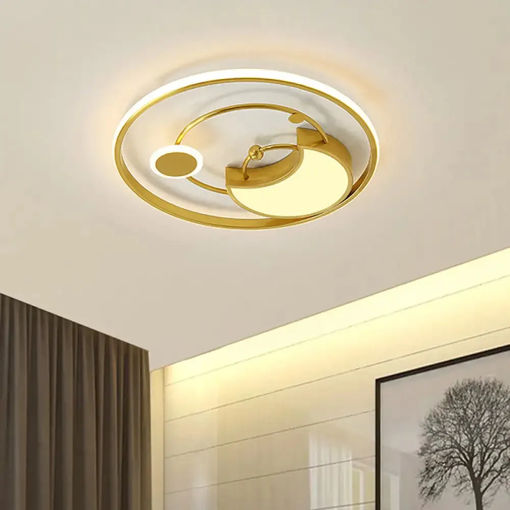 Modernist LED Gold Semi-Flush Ceiling Light - Metal Crescent Flush Mount in Warm/White Light