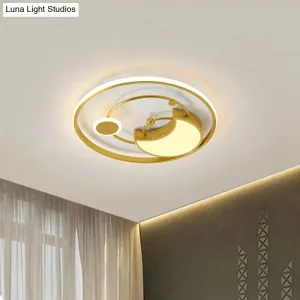 Modernist LED Gold Semi-Flush Ceiling Light - Metal Crescent Flush Mount in Warm/White Light