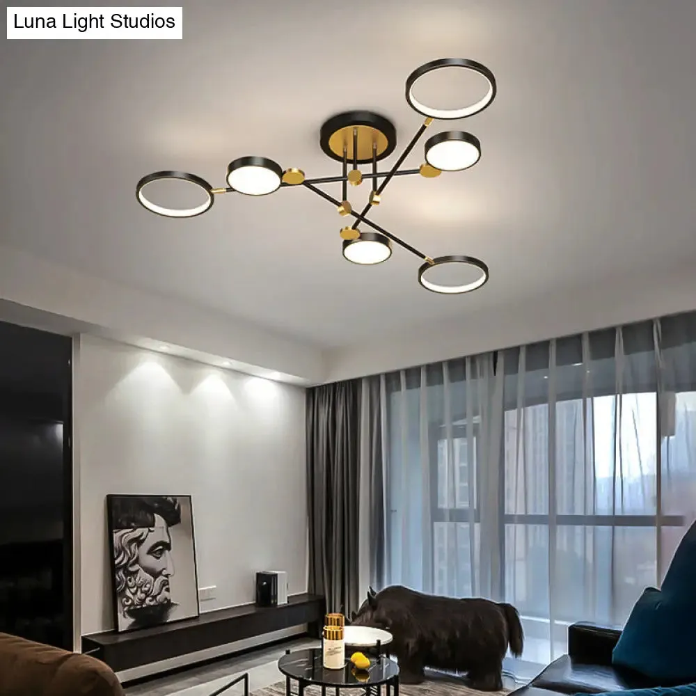 Modernist Metal Ring Chandelier Pendant Light with Hanging Cord - Perfect for Living Room