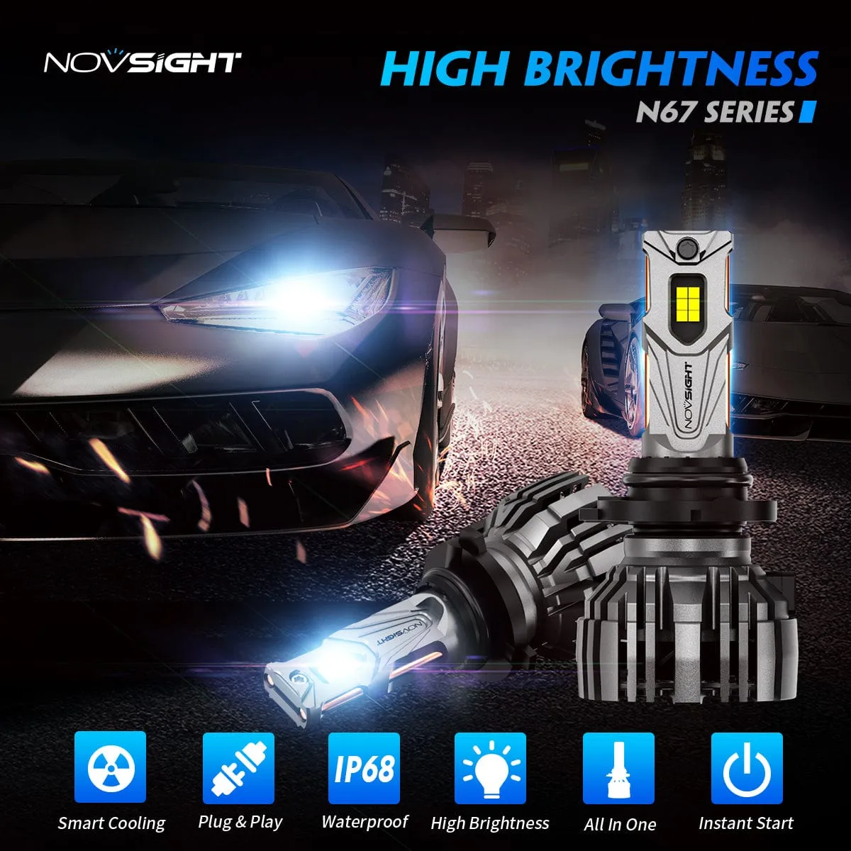 N67 Pro Series | 9005 9006 Combo LED Bulbs Intelligent Cooling System 140W 30000LM 6500K | 4 Bulbs