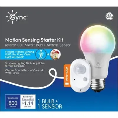 New - GE Cync Reveal Full Color A19 Light Bulb with Motion Sensor