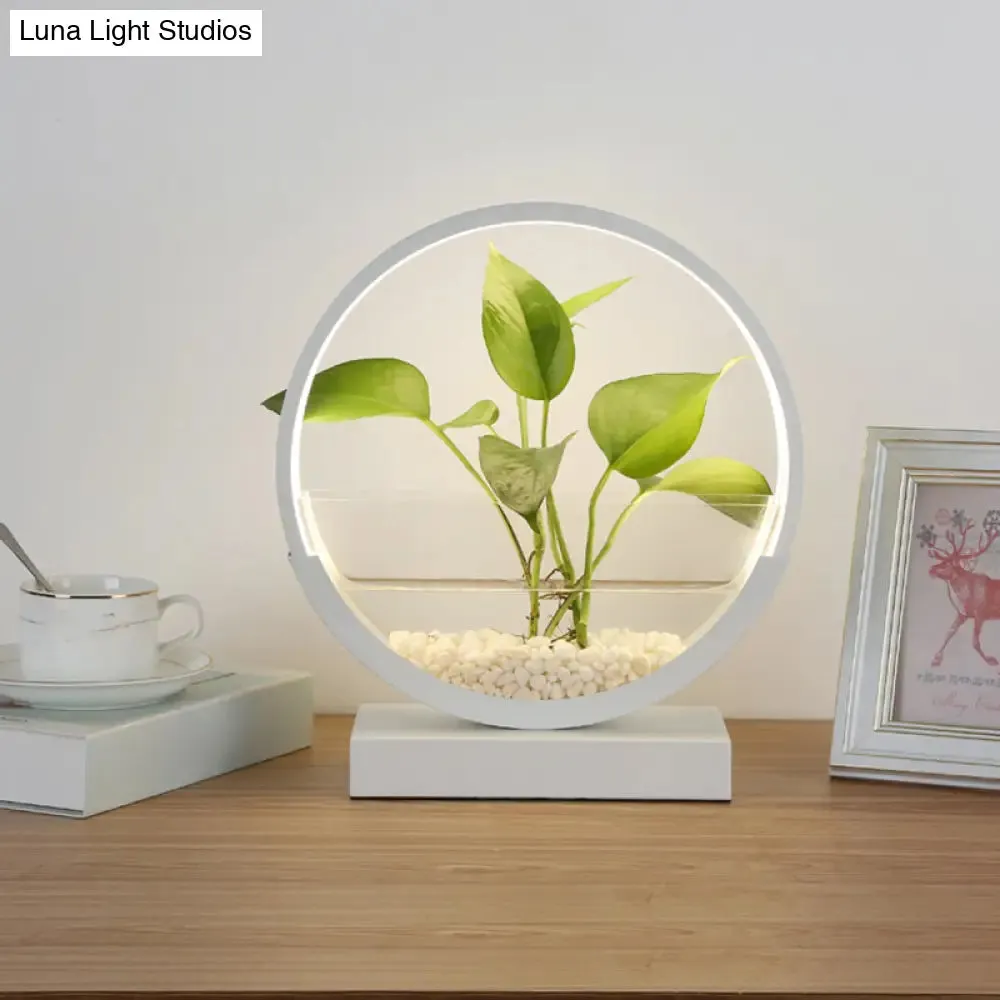 Nordic Circle Table Lamp with Hydroponics Plant Pot Design and LED Night Light