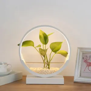 Nordic Circle Table Lamp with Hydroponics Plant Pot Design and LED Night Light