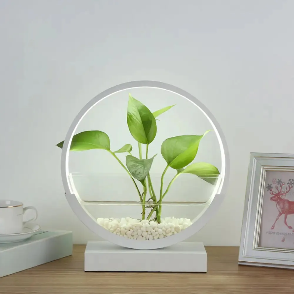 Nordic Circle Table Lamp with Hydroponics Plant Pot Design and LED Night Light