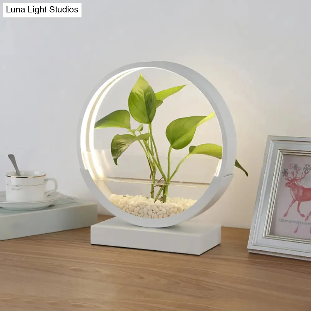 Nordic Circle Table Lamp with Hydroponics Plant Pot Design and LED Night Light