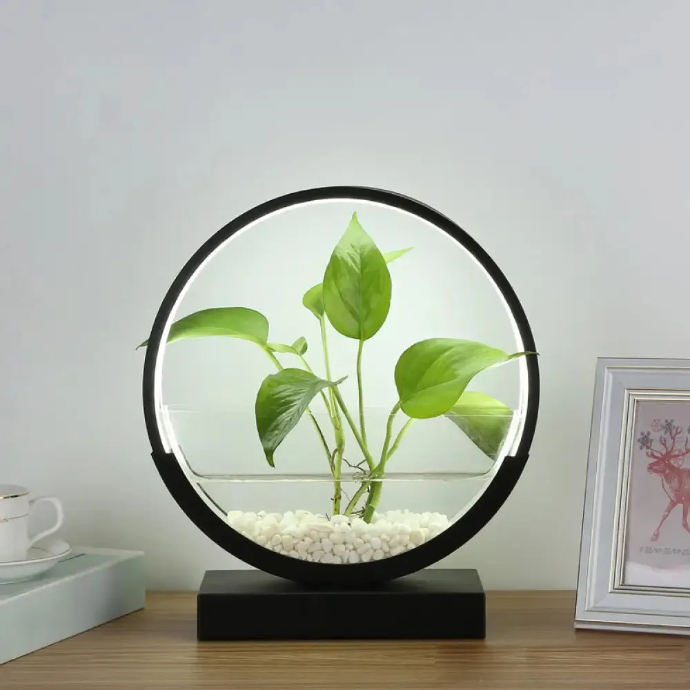 Nordic Circle Table Lamp with Hydroponics Plant Pot Design and LED Night Light