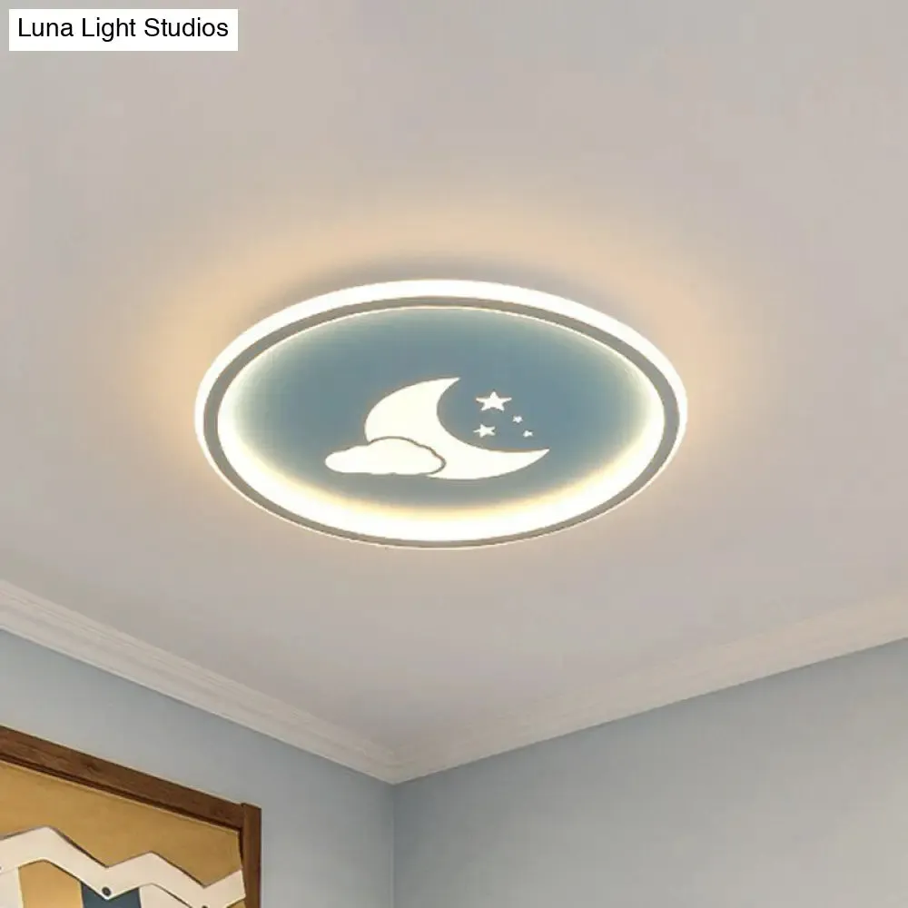 Nordic Style LED Flush Mount Ceiling Light with Star and Moon Pattern - Metallic Ring Shaped