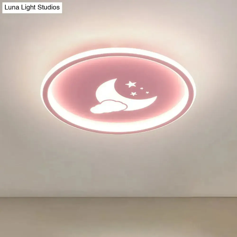 Nordic Style LED Flush Mount Ceiling Light with Star and Moon Pattern - Metallic Ring Shaped