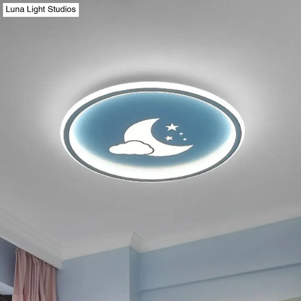 Nordic Style LED Flush Mount Ceiling Light with Star and Moon Pattern - Metallic Ring Shaped