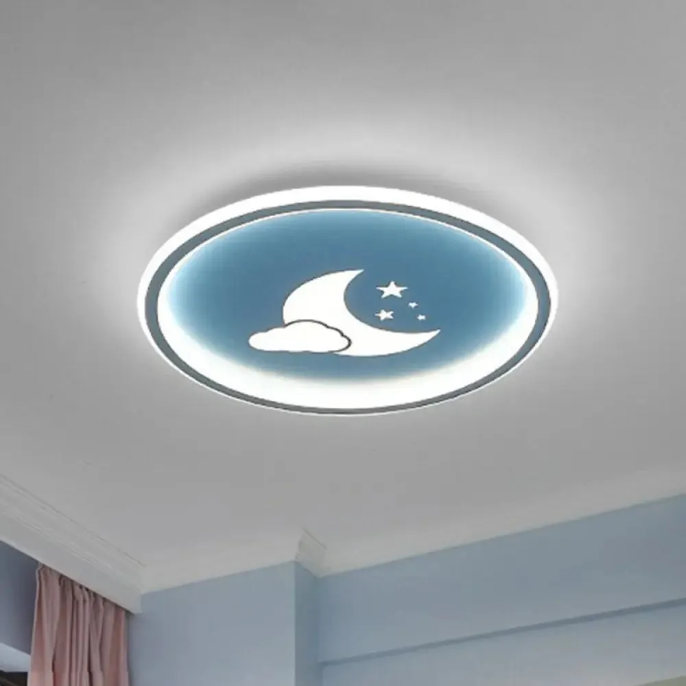 Nordic Style LED Flush Mount Ceiling Light with Star and Moon Pattern - Metallic Ring Shaped