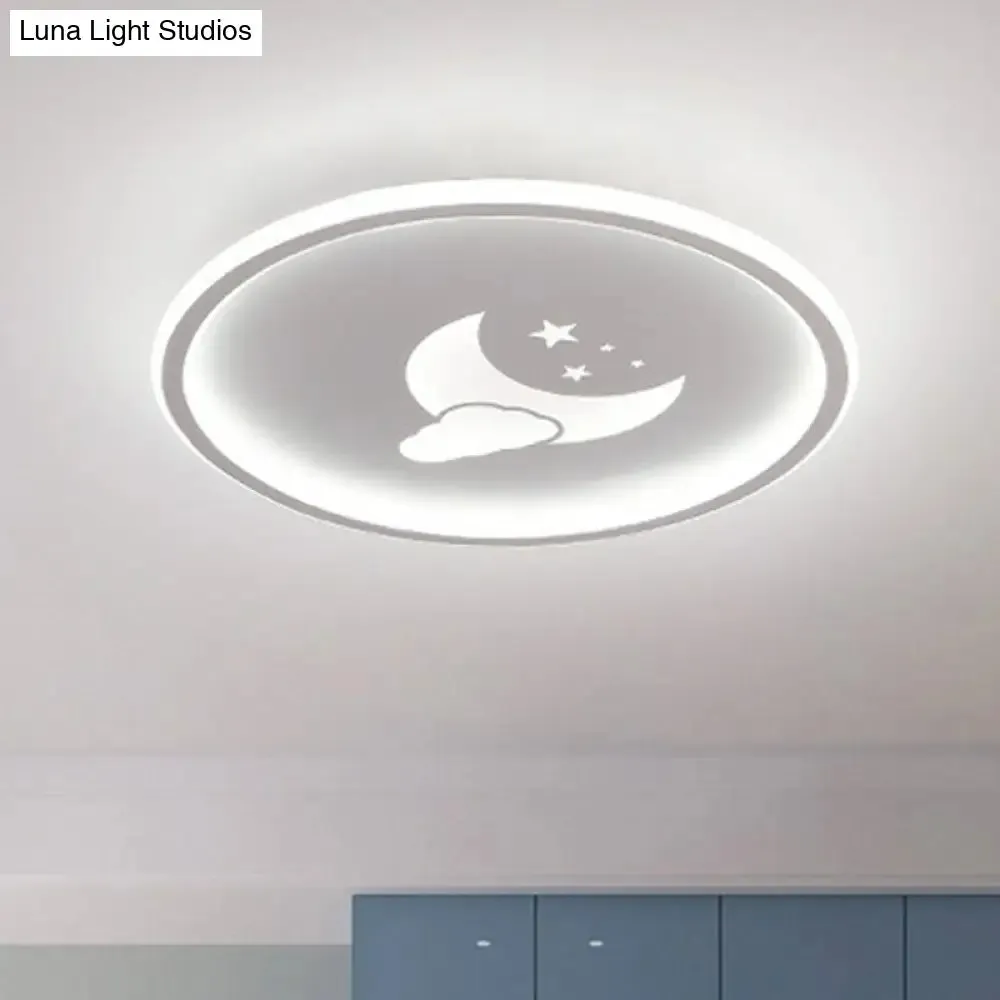 Nordic Style LED Flush Mount Ceiling Light with Star and Moon Pattern - Metallic Ring Shaped