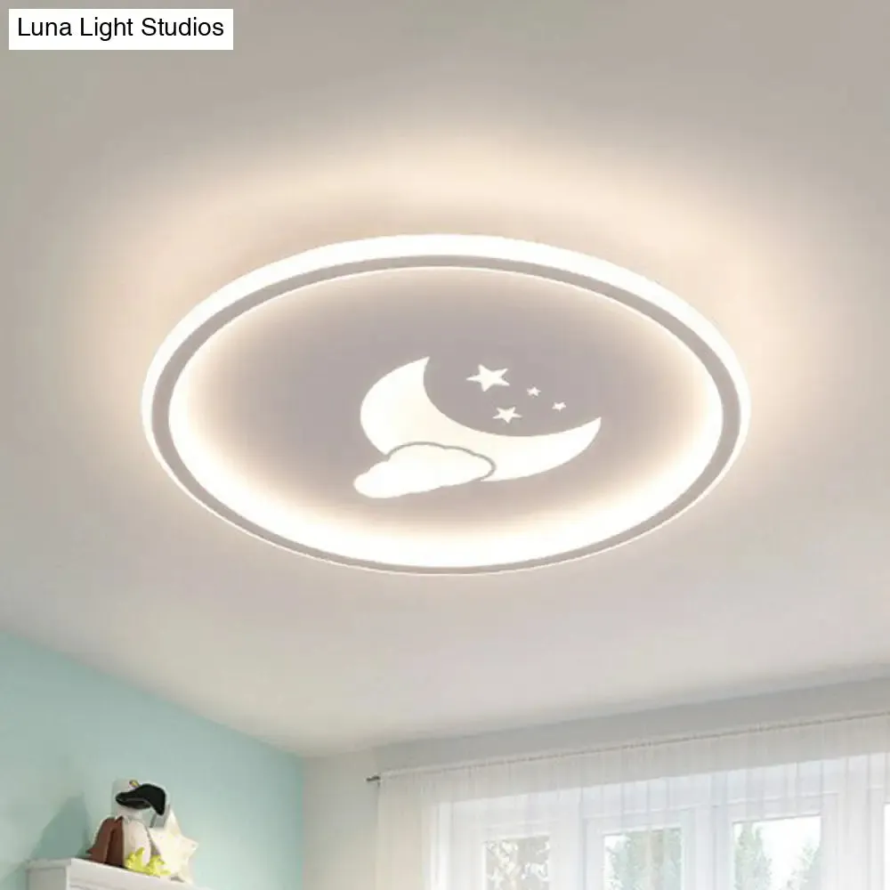 Nordic Style LED Flush Mount Ceiling Light with Star and Moon Pattern - Metallic Ring Shaped