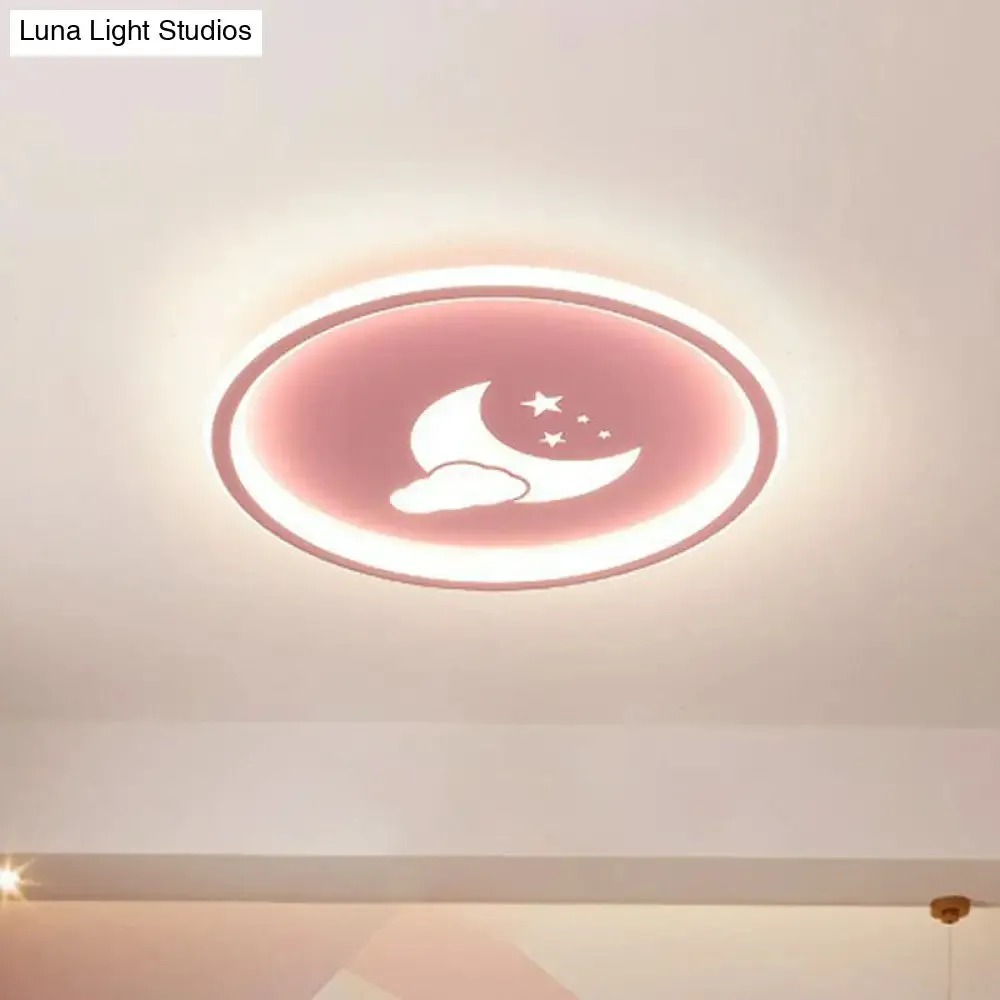 Nordic Style LED Flush Mount Ceiling Light with Star and Moon Pattern - Metallic Ring Shaped